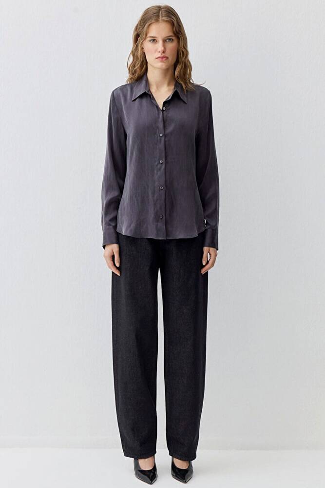 Kadın Uzun Kollu Dokuma Gömlek 1211269-70087 Gri 