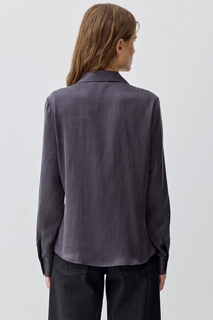 Kadın Uzun Kollu Dokuma Gömlek 1211269-70087 Gri - Thumbnail