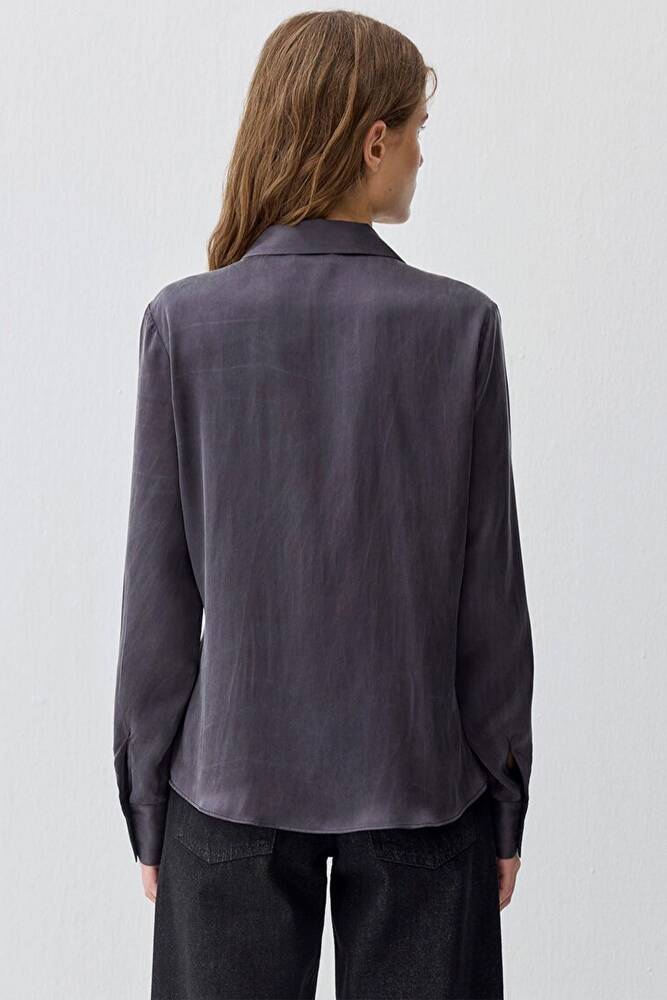 Kadın Uzun Kollu Dokuma Gömlek 1211269-70087 Gri 