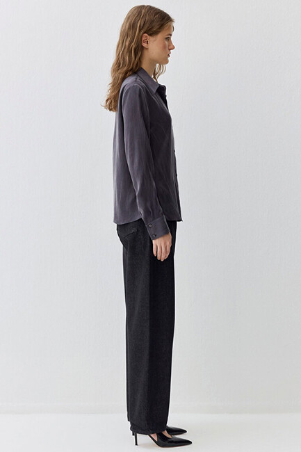 Kadın Uzun Kollu Dokuma Gömlek 1211269-70087 Gri - Thumbnail