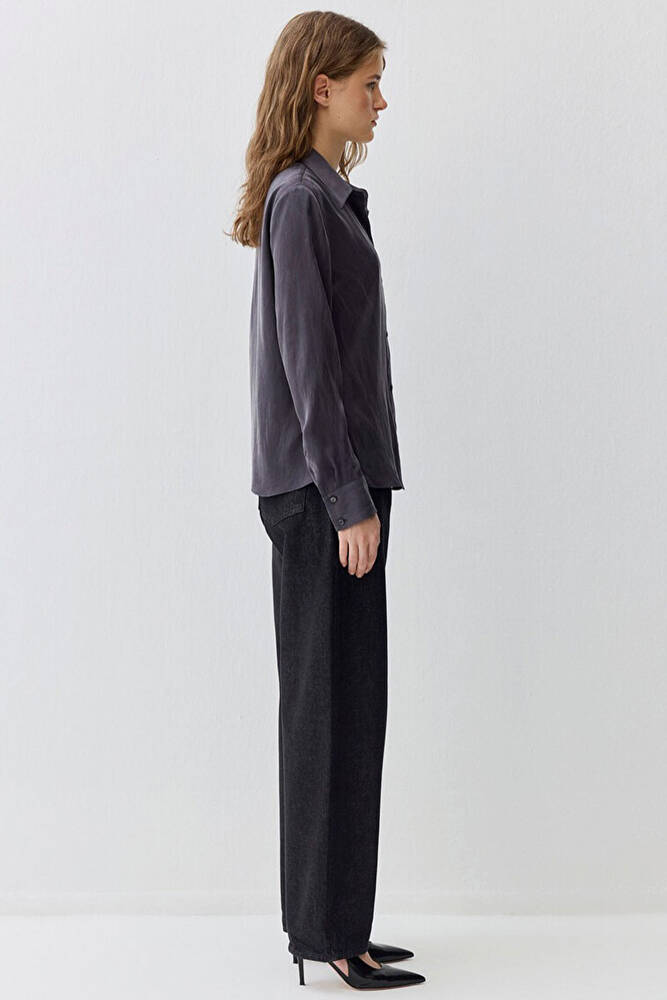 Kadın Uzun Kollu Dokuma Gömlek 1211269-70087 Gri 