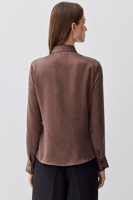 Kadın Uzun Kollu Dokuma Gömlek 1211269-87537 Kahve - Thumbnail