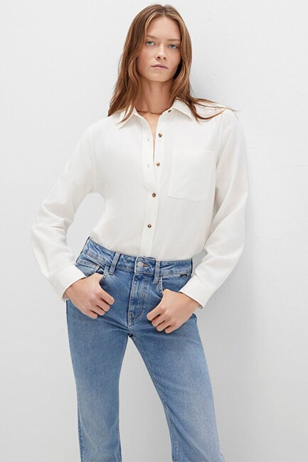 Kadın Uzun Kollu Dokuma Gömlek 1211285-80194 Ekru (2)
