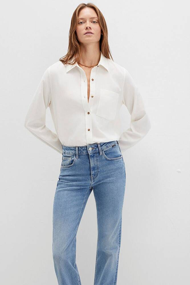 Kadın Uzun Kollu Dokuma Gömlek 1211285-80194 Ekru 