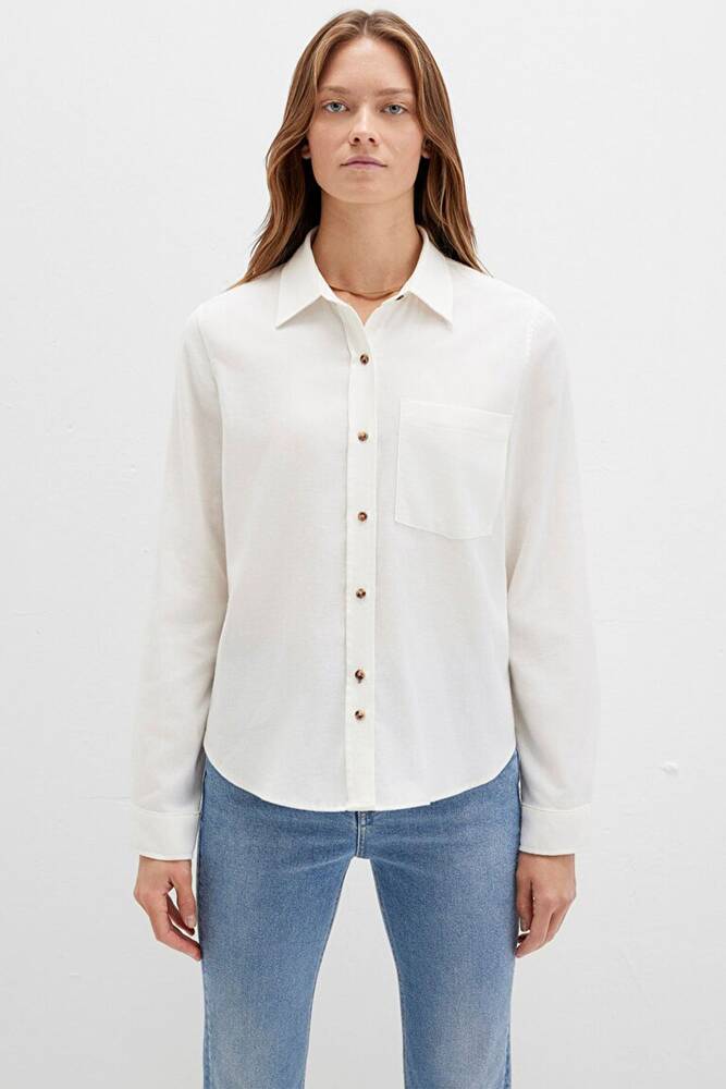 Kadın Uzun Kollu Dokuma Gömlek 1211285-80194 Ekru 