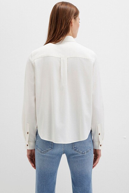 Kadın Uzun Kollu Dokuma Gömlek 1211285-80194 Ekru - Thumbnail