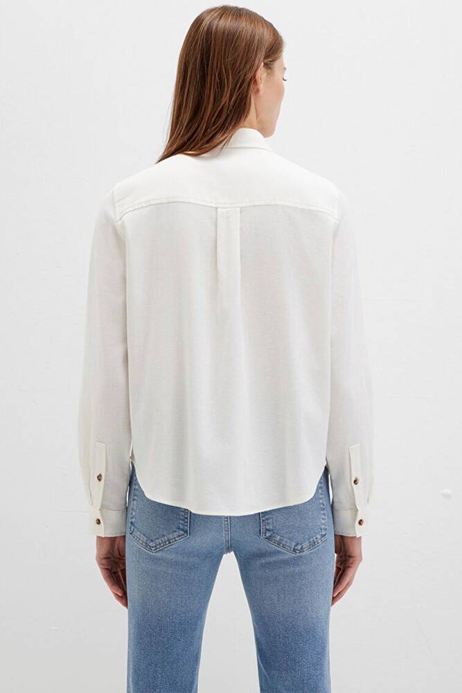 Kadın Uzun Kollu Dokuma Gömlek 1211285-80194 Ekru 