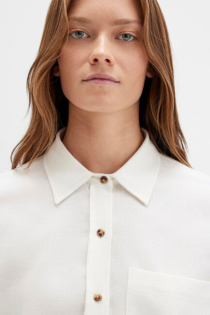 Kadın Uzun Kollu Dokuma Gömlek 1211285-80194 Ekru - Thumbnail