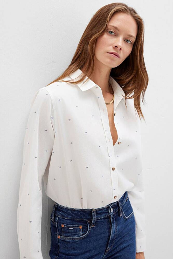 Kadın Uzun Kollu Dokuma Gömlek 1211286-91353 Beyaz 