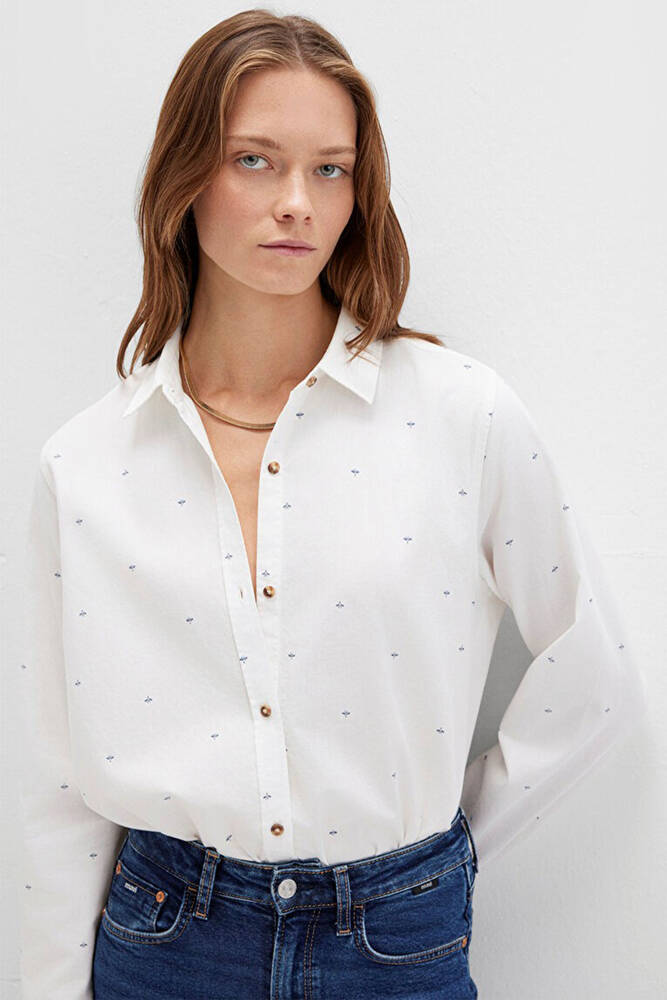 Kadın Uzun Kollu Dokuma Gömlek 1211286-91353 Beyaz 