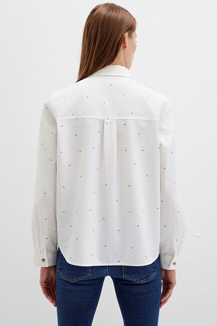 Kadın Uzun Kollu Dokuma Gömlek 1211286-91353 Beyaz - Thumbnail
