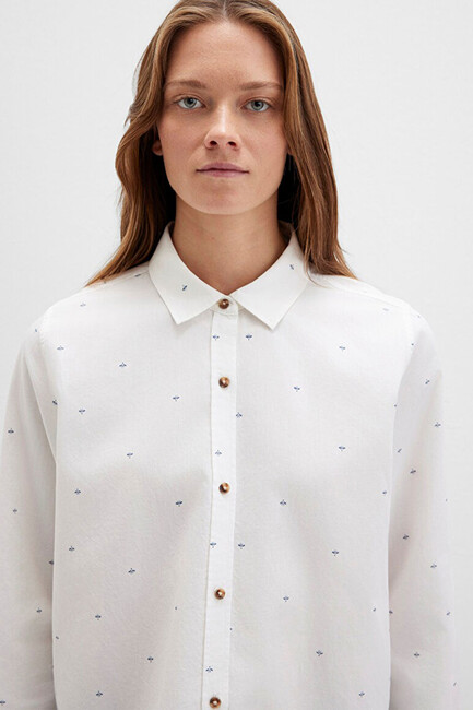 Kadın Uzun Kollu Dokuma Gömlek 1211286-91353 Beyaz - Thumbnail