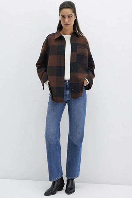 Kadın Uzun Kollu Dokuma Gömlek 1211294-88497 Kahve (3)