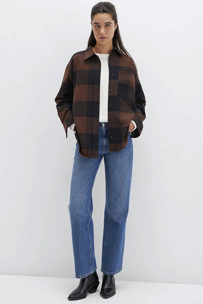 Kadın Uzun Kollu Dokuma Gömlek 1211294-88497 Kahve 