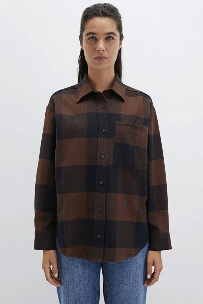 Kadın Uzun Kollu Dokuma Gömlek 1211294-88497 Kahve 