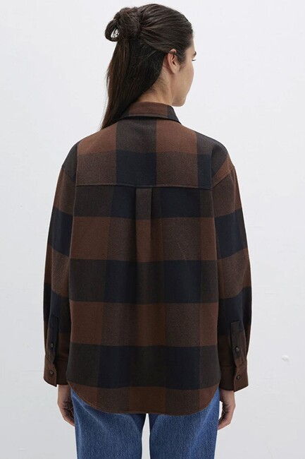 Kadın Uzun Kollu Dokuma Gömlek 1211294-88497 Kahve - Thumbnail