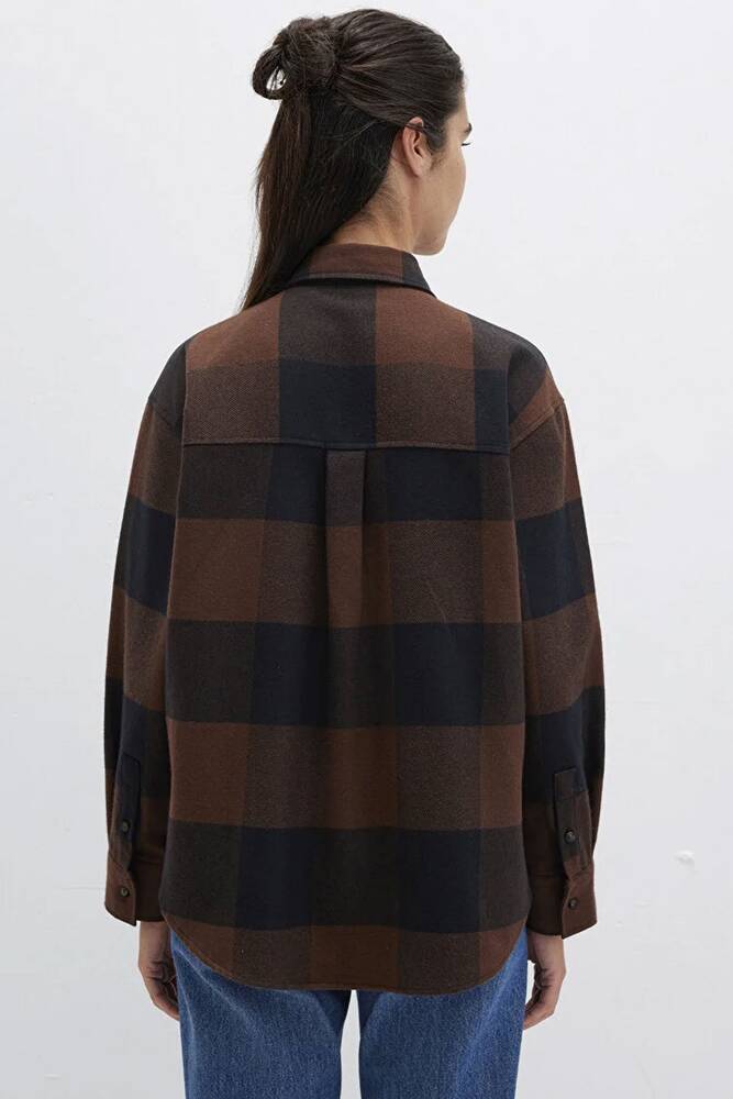 Kadın Uzun Kollu Dokuma Gömlek 1211294-88497 Kahve 