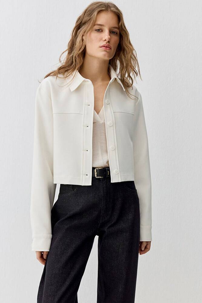 Kadın Uzun Kollu Dokuma Gömlek 1211336-80194 Ekru 