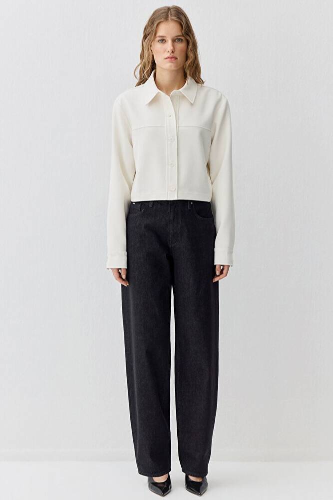 Kadın Uzun Kollu Dokuma Gömlek 1211336-80194 Ekru 