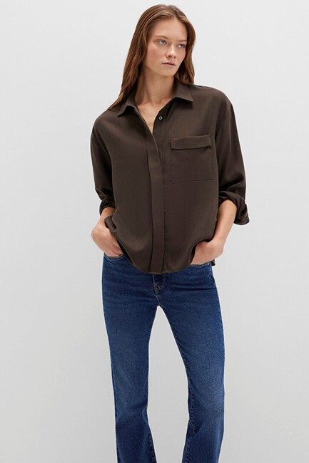 Kadın Uzun Kollu Dokuma Gömlek 1211354-71540 Siyah (2)