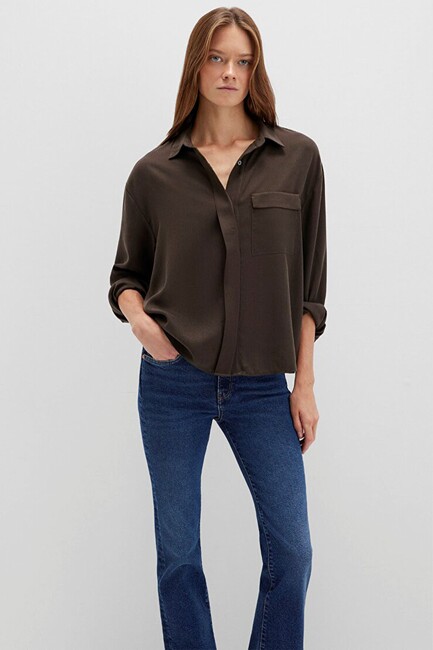 Kadın Uzun Kollu Dokuma Gömlek 1211354-71540 Siyah (3)