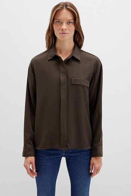 Kadın Uzun Kollu Dokuma Gömlek 1211354-71540 Siyah - Thumbnail