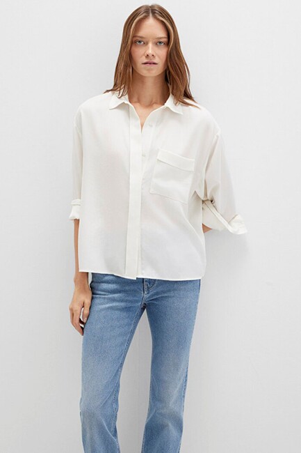 Kadın Uzun Kollu Dokuma Gömlek 1211354-80194 Kahve (2)