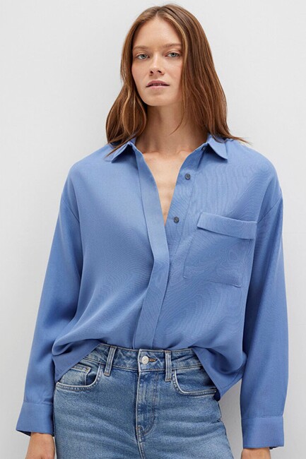 Kadın Uzun Kollu Dokuma Gömlek 1211354-86802 Gri (1)