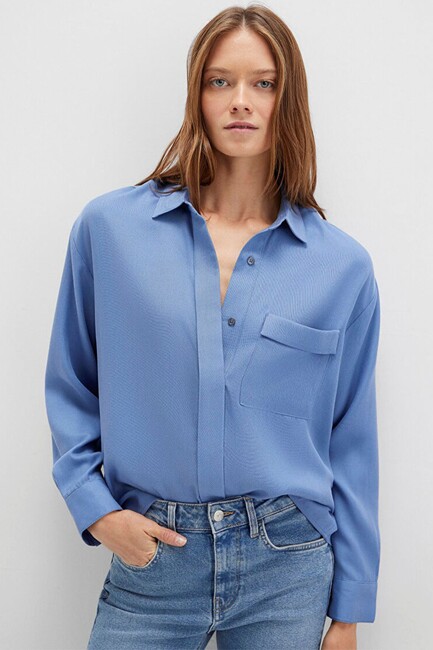 Kadın Uzun Kollu Dokuma Gömlek 1211354-86802 Gri - Thumbnail