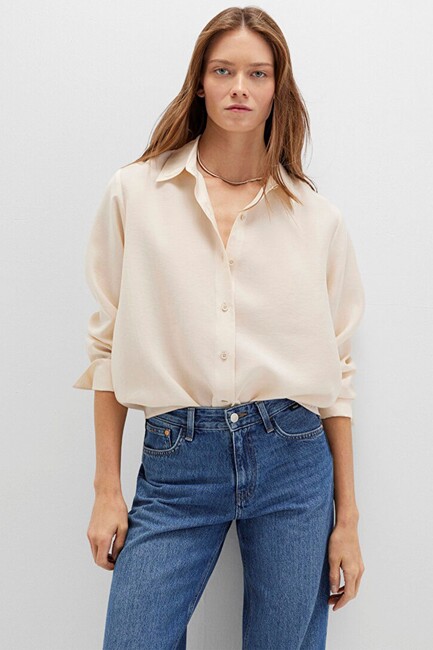Kadın Uzun Kollu Dokuma Gömlek 1211373-70005 Bej (1)