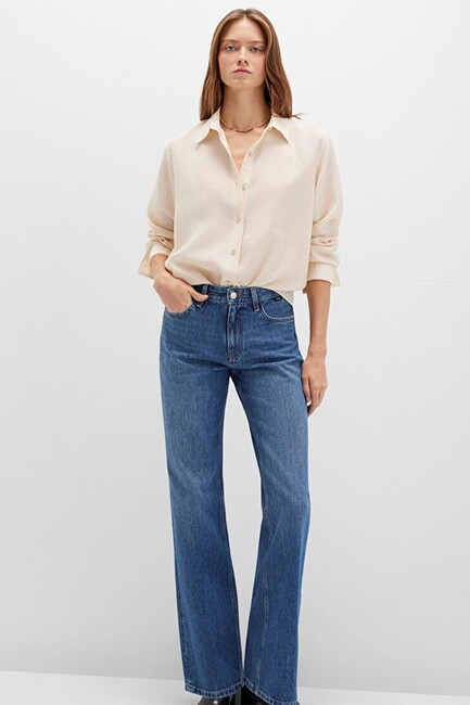 Kadın Uzun Kollu Dokuma Gömlek 1211373-70005 Bej (2)