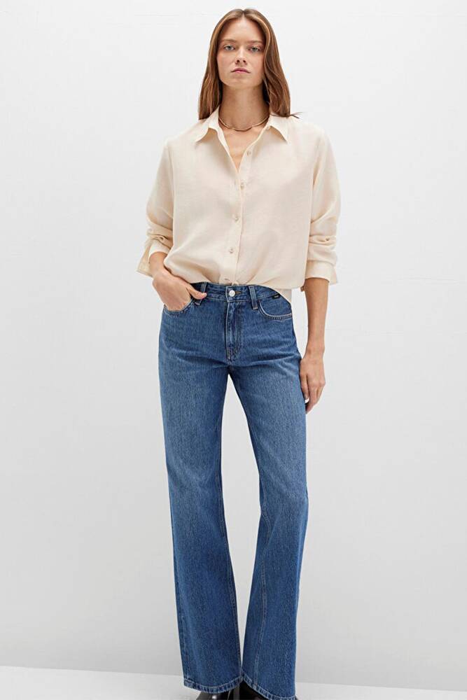 Kadın Uzun Kollu Dokuma Gömlek 1211373-70005 Bej 