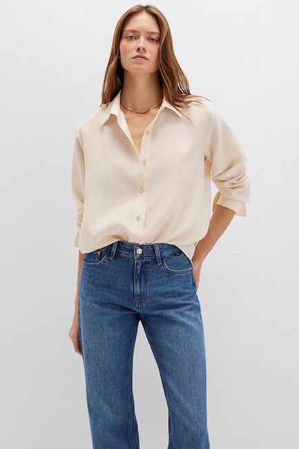 Kadın Uzun Kollu Dokuma Gömlek 1211373-70005 Bej (3)