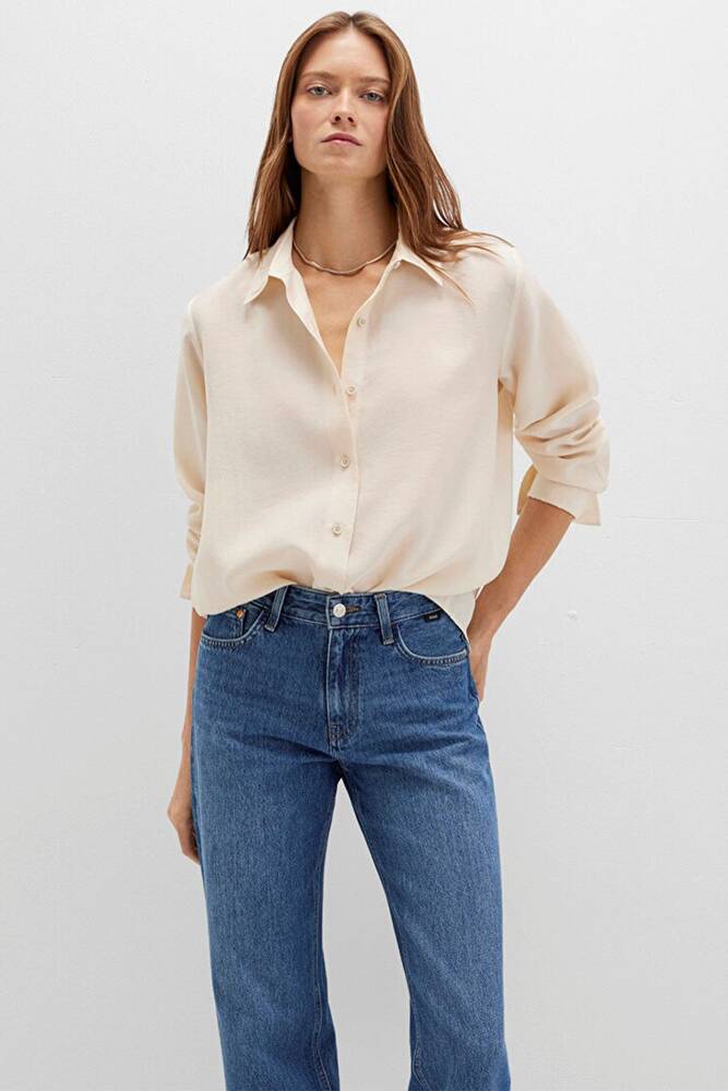 Kadın Uzun Kollu Dokuma Gömlek 1211373-70005 Bej 