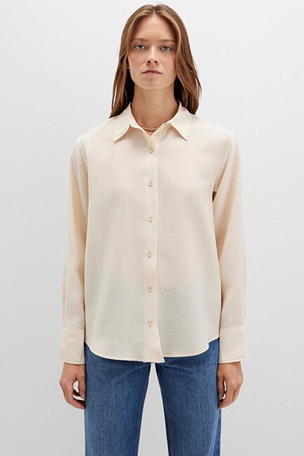 Kadın Uzun Kollu Dokuma Gömlek 1211373-70005 Bej - Thumbnail