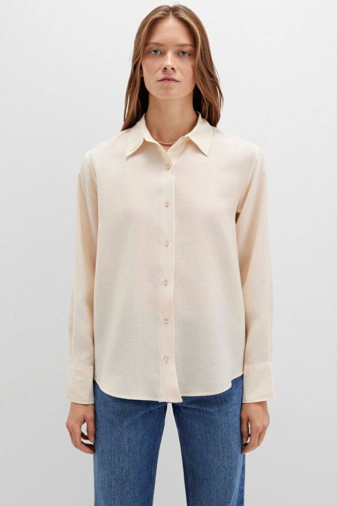 Kadın Uzun Kollu Dokuma Gömlek 1211373-70005 Bej 