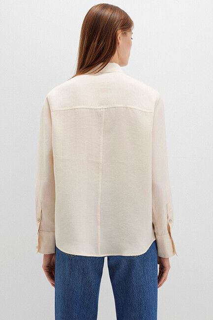 Kadın Uzun Kollu Dokuma Gömlek 1211373-70005 Bej - Thumbnail