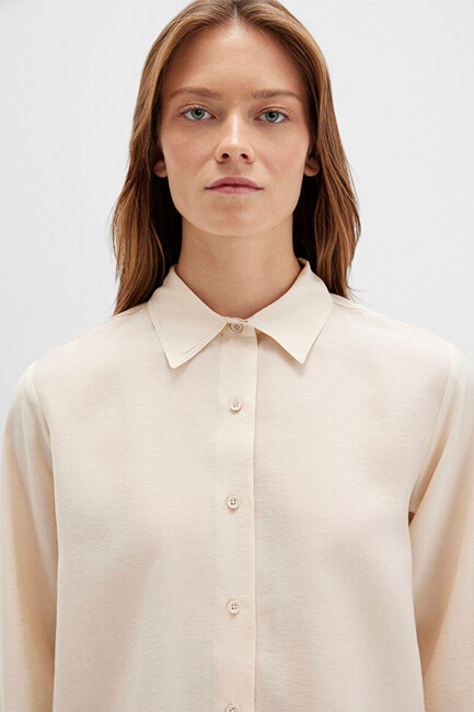 Kadın Uzun Kollu Dokuma Gömlek 1211373-70005 Bej - Thumbnail