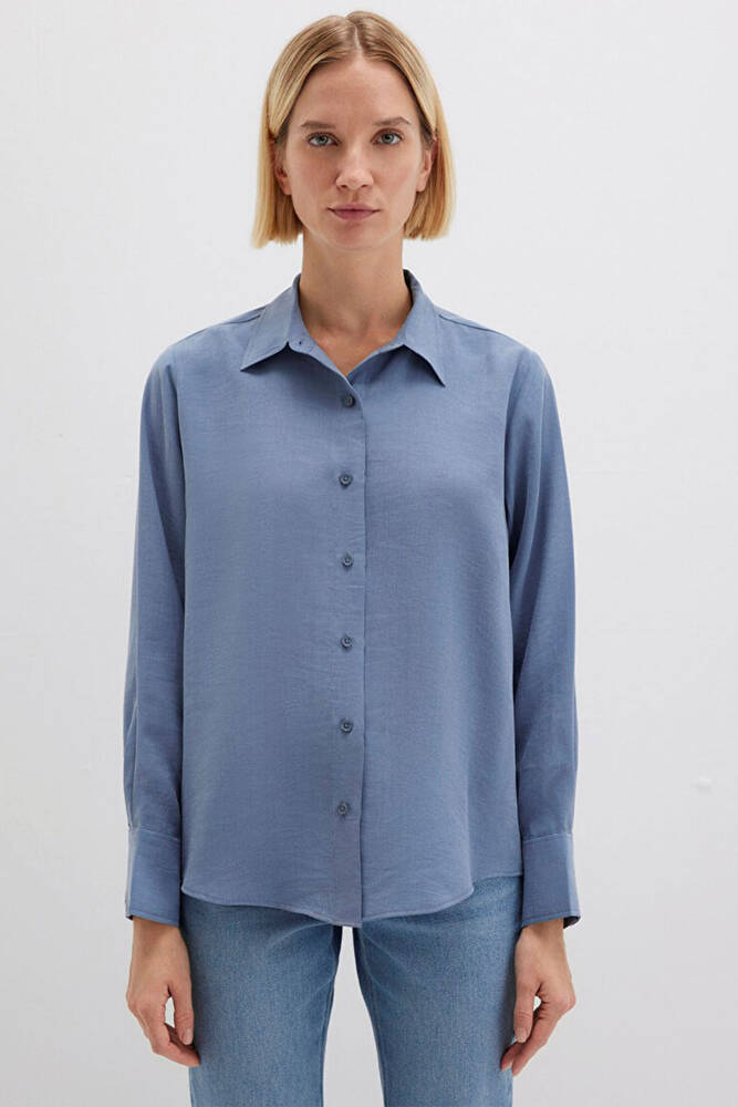 Kadın Uzun Kollu Dokuma Gömlek 1211373-70728 Mavi 