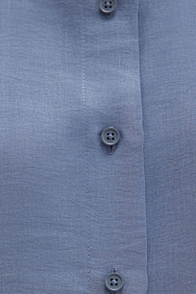 Kadın Uzun Kollu Dokuma Gömlek 1211373-70728 Mavi 