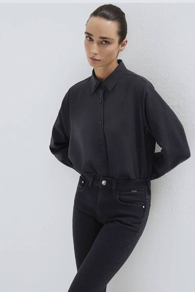 Kadın Uzun Kollu Dokuma Gömlek 1211373-900 Siyah 
