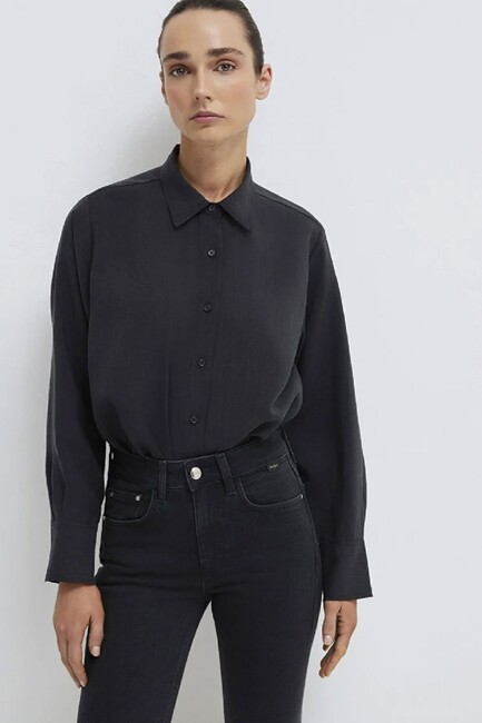 Kadın Uzun Kollu Dokuma Gömlek 1211373-900 Siyah (2)