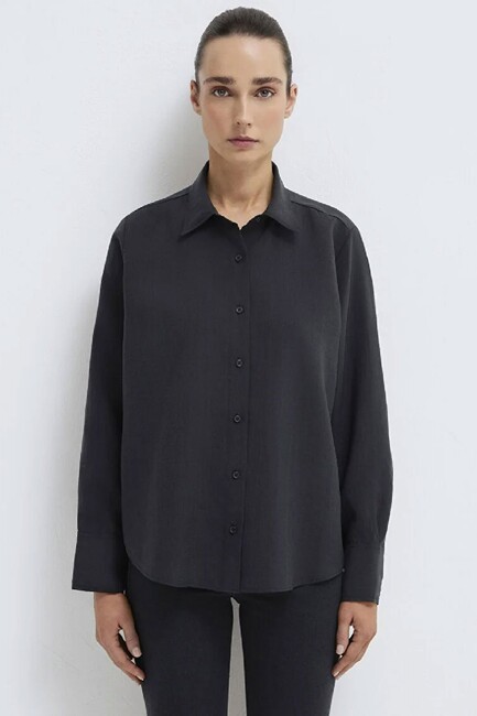 Kadın Uzun Kollu Dokuma Gömlek 1211373-900 Siyah - Thumbnail
