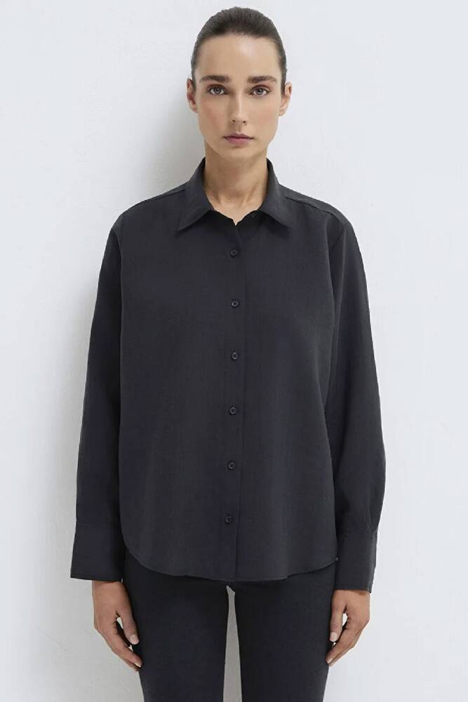 Kadın Uzun Kollu Dokuma Gömlek 1211373-900 Siyah 