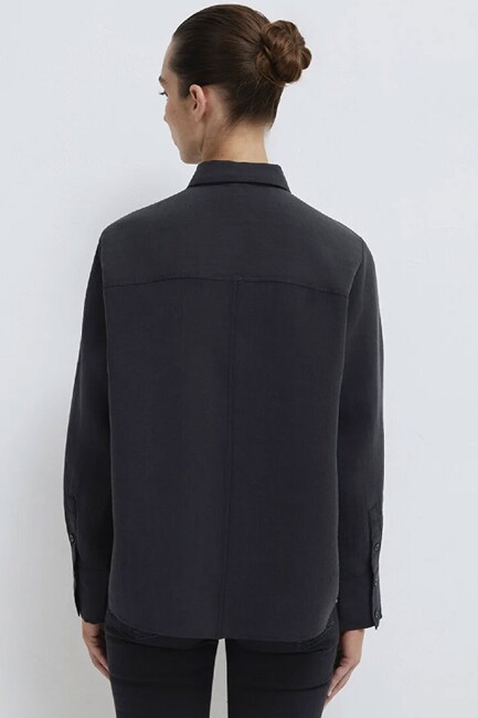 Kadın Uzun Kollu Dokuma Gömlek 1211373-900 Siyah - Thumbnail