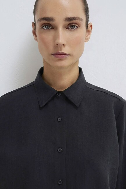 Kadın Uzun Kollu Dokuma Gömlek 1211373-900 Siyah - Thumbnail