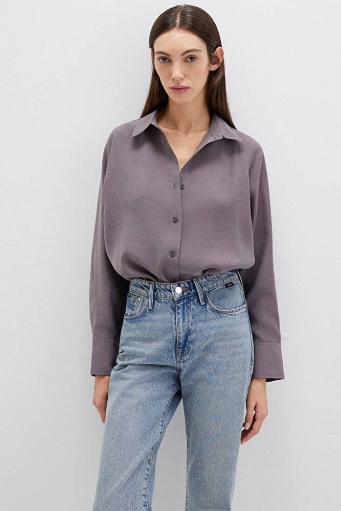 Kadın Uzun Kollu Dokuma Gömlek 1211373-90721 Gri 