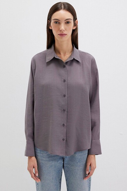 Kadın Uzun Kollu Dokuma Gömlek 1211373-90721 Gri (3)