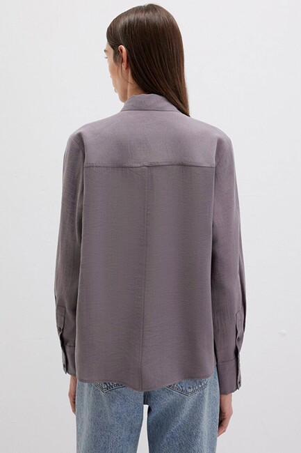 Kadın Uzun Kollu Dokuma Gömlek 1211373-90721 Gri - Thumbnail