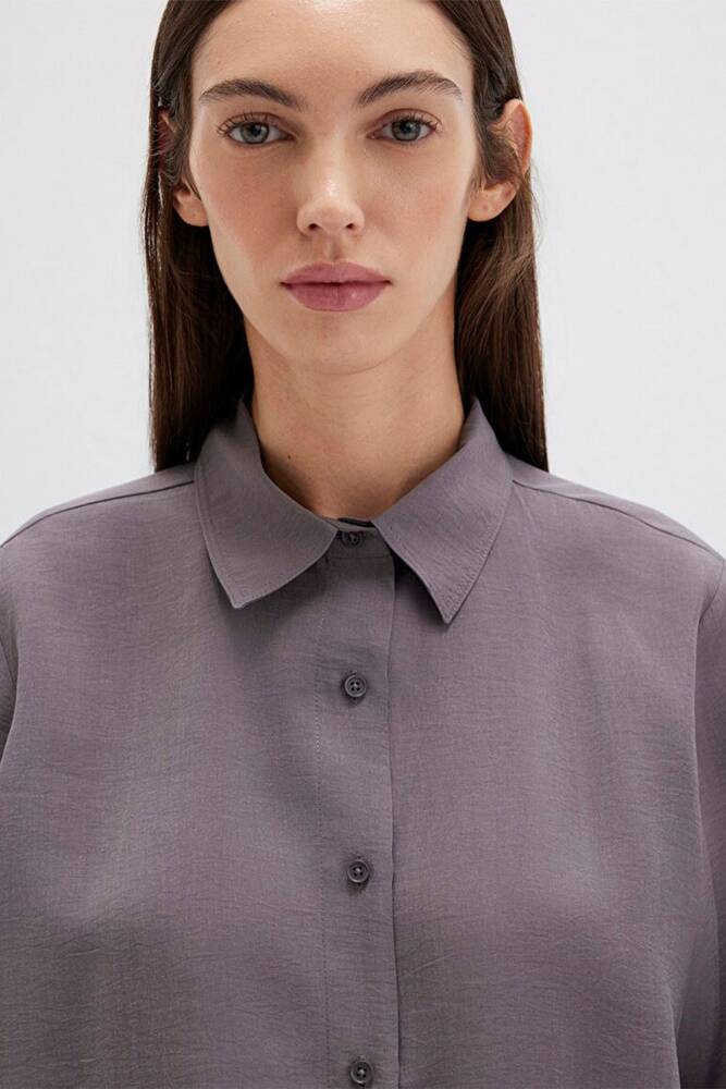 Kadın Uzun Kollu Dokuma Gömlek 1211373-90721 Gri 